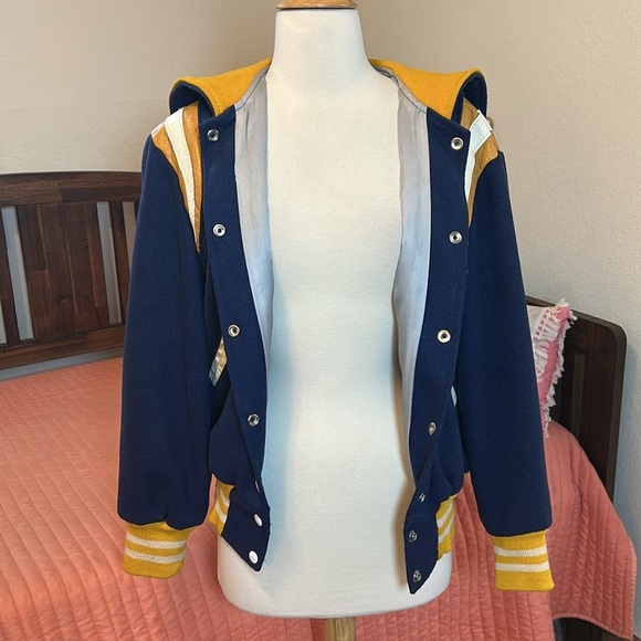 Vintage 70-80s Holloway Varsity Jacket women’s Blue Yellow Leather Wool sz Med - Picture 7 of 15